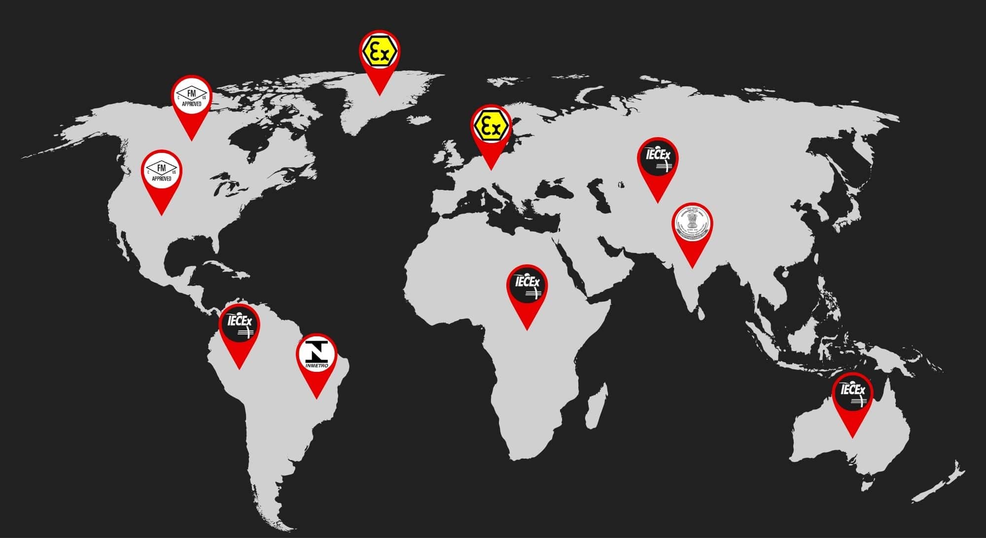 Spectrum Camera Solutions global certification map - explosion proof cameras worldwide